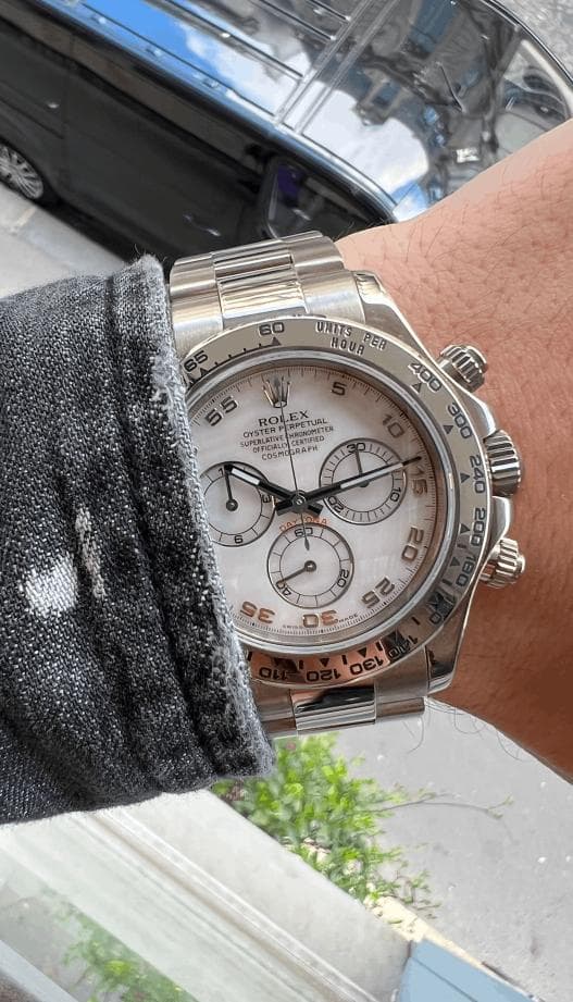 Close-up of a wristwatch dial and case